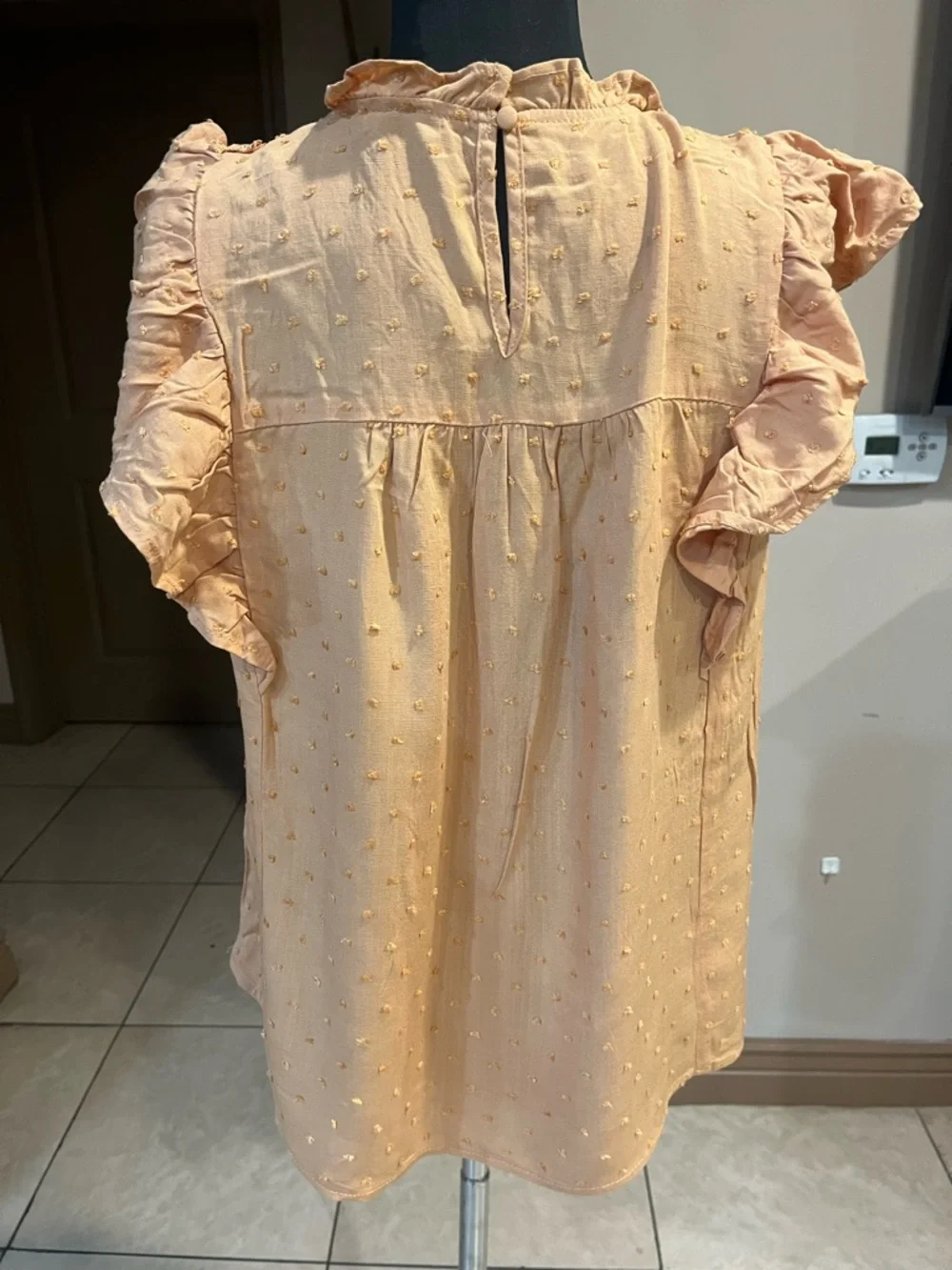 mine Peach Ruffle-Sleeve Swiss Dot Blouse - Picture 4 of 5